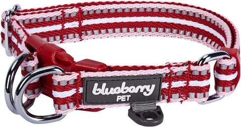 Blueberry Pet 3M Reflective Dog Collars | Adjustable Dog Collar w/Multi-Colored Stripe - Marsala Red and Pink | Nylon Pet Collars for Dogs & Refflective Dog Collar for Small Dogs