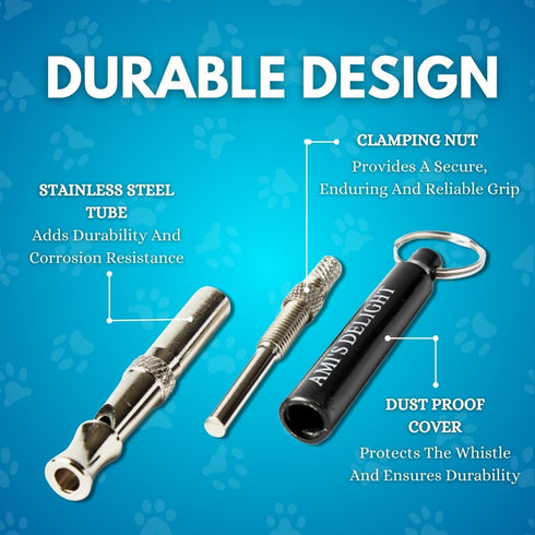 Ami's Delight Dog Whistle Set of 5, Adjustable Premium Quality Whistles with Lanyards and Clicker