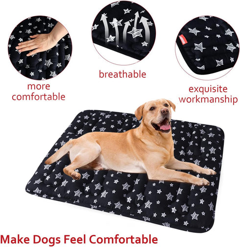 Dog Crate Mat (30" X 19") 2 Pack, Soft Bed Mat with Cute Prints, Anti-Slip Bottom, Machine Washable, Black