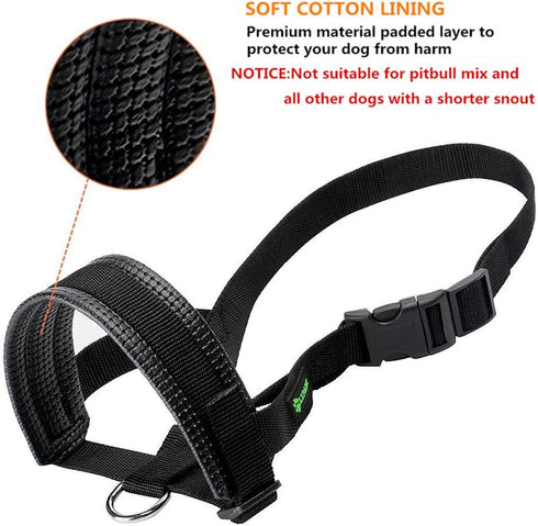 Lepark Nylon Dog Muzzle, Adjustable Loop for Small, Medium, Large Dogs, Prevents Biting, Barking, Chewing (L/Black)
