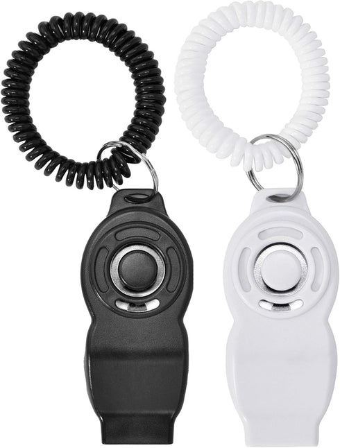 Dog Training Clickers and Whistle, 2-Pack (White + Black) for Positive Reinforcement, Fix Undesired Behaviors