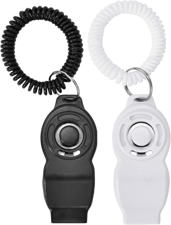 Dog Training Clickers and Whistle, 2-Pack (White + Black) for Positive Reinforcement, Fix Undesired Behaviors