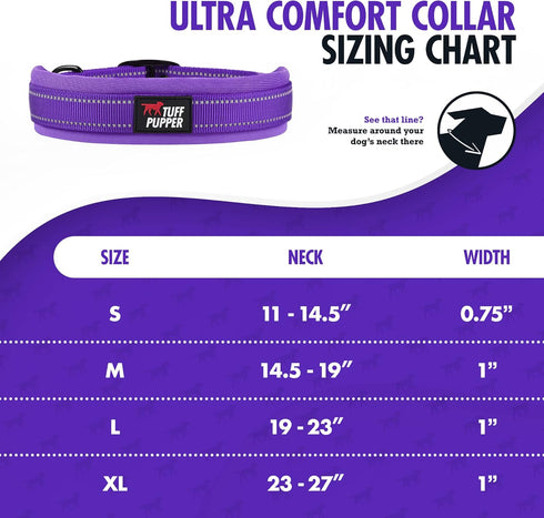 Tuff Pupper Ultra Comfort Padded Dog Collar, Thick Neoprene Padding, Ballistic Nylon Strap with Reflective Stitching
