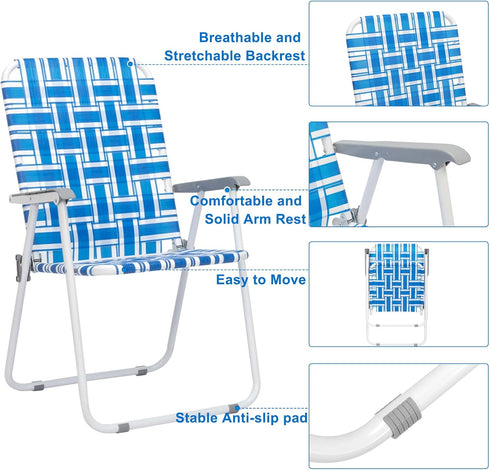 Generic 2 Pack Camping Chair, Folding Beach Chair for Adults with High Back, Webbed Lawn Chair Outdoor Portable Camping