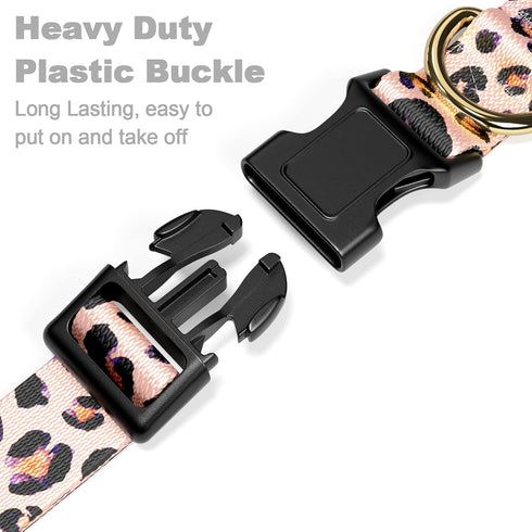 Personalized Adjustable Dog Collar for Medium Dogs, Cute Leopard Puppy Collar for Boy and Girl Dogs, Pink