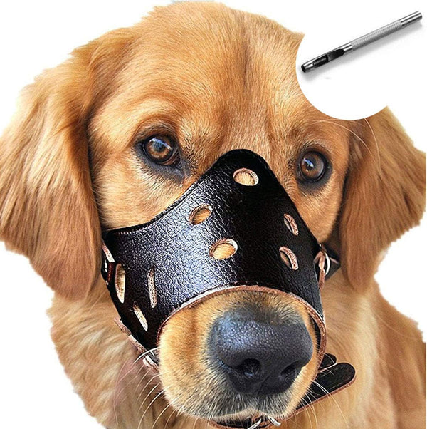 BARKLESS Dog Muzzle Leather, Soft Secure Anti-Barking Muzzle for Medium Sized Dogs, Breathable and Adjustable