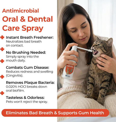3.38 oz Oral Spray for Dogs and Cats Teeth Cleaning Spray Freshens Breath, Soothes Gums, Alcohol Free Daily Dental Care