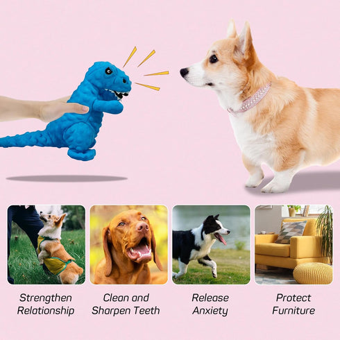 8.66 3.93 Andiker Dog Squeaky Toys, in Plush Dogs Toy Soft Dogs Chew Toys in Dinosaur Shape for Chewing Biting Stuffed