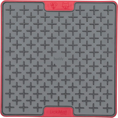 LICKIMAT Tuff, Heavy-Duty Buddy, Dog Slow Feeder Lick Mat, Boredom Anxiety Reducer; Perfect for Food, Treats, Yogurt, or Peanut Butter, Fun Alternative to a Slow Feed Dog Bowl, Red