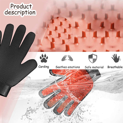 Pet Grooming Glove Hair Remover Brush, Gentle Deshedding Mitt for Dogs, Cats, Horses, Long Short Fur (1 Pair)