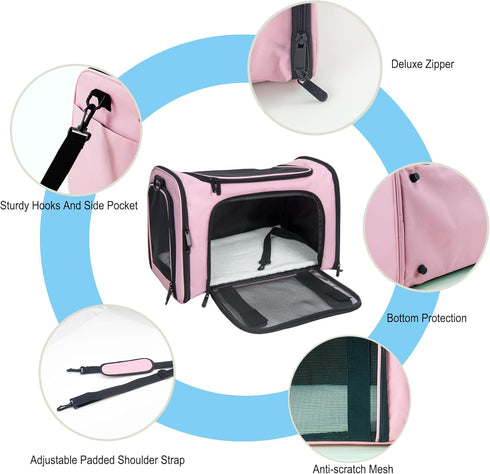 TSA Approved Medium Pink Soft Pet Carrier for Cats and Dogs