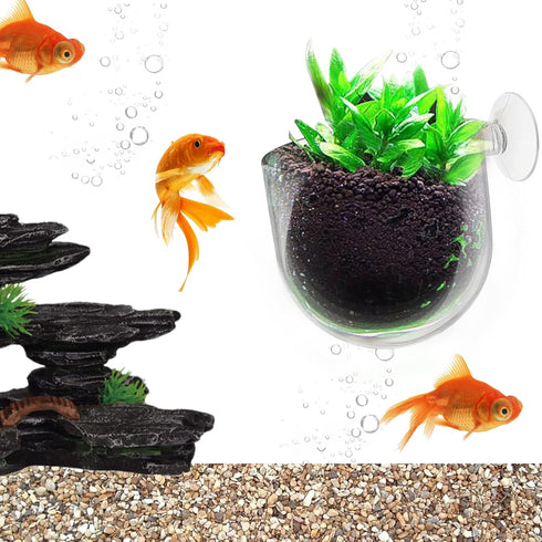 5 Pcs Plastic Aquatic Plant Pots, Aquarium Planter with Suction Cups for Fish Tank Holder