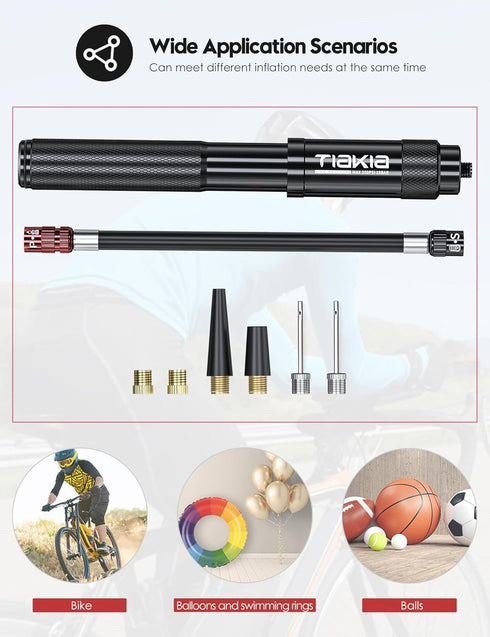 Tiakia Mini Bike Pump, Portable Compact Bicycle Pump, High Pressure Frame Pump 260PSI for Presta, Schrader & Woods