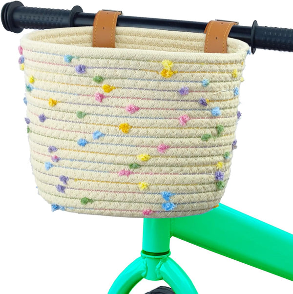Kids Bike Basket - Woven Sisal Rope Bicycle Basket for Boys and Girls, Cute Decorative Accessories for Kids Bikes