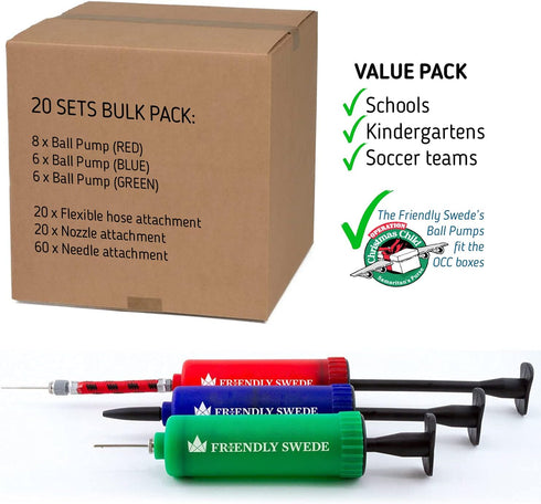 The Friendly Swede Ball Pump for Sports Balls - Hand Air Pump with Needles and Nozzles, Multipack