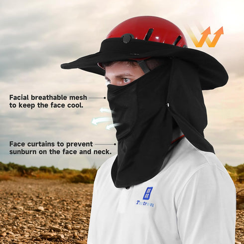 Tontron Removable Climbing Helmet Visor, Safety Helmet Sunshade with Removable Neck Flap and Face Cover (H03)