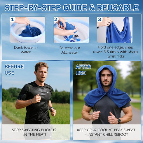 GASRONS (2-Pack) Cooling Hoodie Towels - Reusable, Sweat-Absorbing Cooling Wrap for Neck & Face. Instant Cold Towel