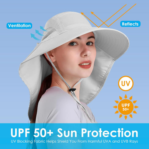 Women's Sun Hat with UV Protection, Foldable Waterproof Wide Brim Bucket Hat for Summer Activities