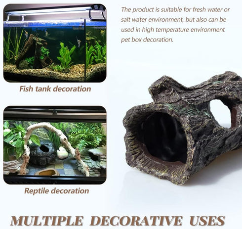 Large Hollow Log Tree Trunk for Reptiles, Lizard, Snake, Gecko, Axolotl, Turtles, Bearded Dragon Tank Decor