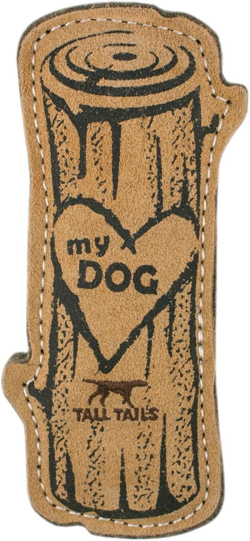 Tall Tails Dog Natural Leather Fetch Toy, Love My Dog Tree Log for Dogs