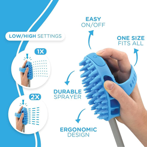 Aquapaw Dog Bath Brush Pro & Shower Attachment - Large Silicone Rubber with 8ft Hose for Bathing
