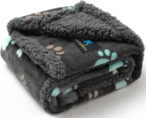 Luciphia Waterproof Pet Blankets for Couch, Liquid Pee Proof Washable Soft Fluffy Large Dog Blanket, Grey Paw Small