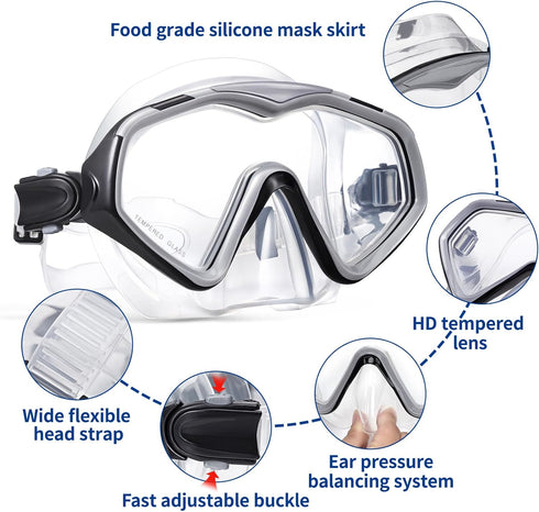 Professional Snorkel Diving Mask with Ultra Clear Lens, Anti Leakage Scuba Mask for Adults
