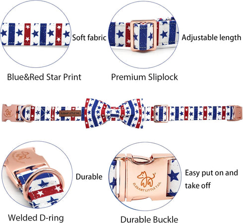 Elegant little tail Independence Day Dog Collar, American Flag Bowtie Dog Collars 4th of July American Pet Gift Adjustable Soft Puppy Collar for X-Small Puppy