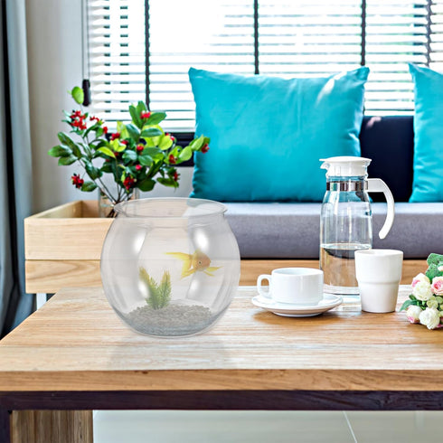 Small Glass Fish Bowl, Plastic Aquarium Goldfish Tank for Desktop Turtle Tank, Micro Landscape Decoration (16.5x16.5cm)