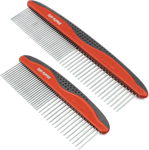 Tuff Pupper Dog Grooming Comb Set, Ergonomic Pet Detangling Combs, No-Slip Handle, Rounded Tips