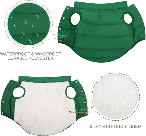 ASENKU Waterproof Windproof Dog Winter Coat, Warm Snowproof Puffer Vest for Small Medium Large Dogs, Green M