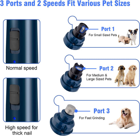 Casfuy Dog Nail Grinder with LED Light, Upgraded 2-Speed Electric Trimmer for Small Medium Large Dogs, Dark Blue