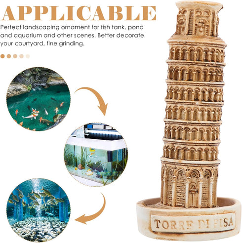 Leaning Tower of Pisa Model, Italy Ornament, Aquarium Landscape Ornament, Fish Tank Cave Architecture Building Models,