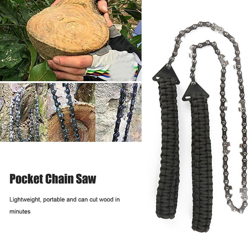 Pocket Chainsaw with Paracord Handle, 24inch Rope Saw for Emergency Outdoor Survival Gear