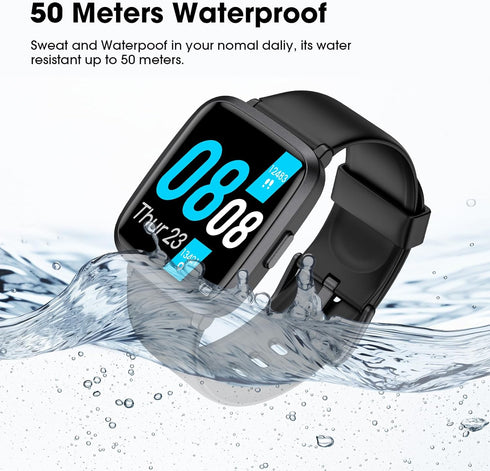 Fitness Tracker with Blood Oxygen, Blood Pressure & Heart Rate Monitor, 50 Meters Waterproof Smart Watch for Android