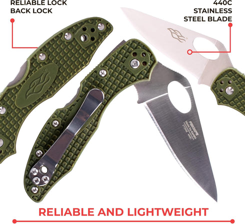 GANZO Firebird F759M Pocket Folding Knife, 440C Stainless Steel Blade, Anti-Slip Handle with Clip, Green
