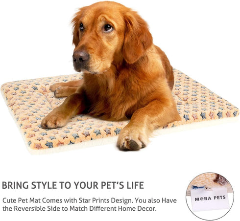Mora Pets Dog Bed Crate Pad, Ultra Soft with Cute Star Print, Washable Mat for Large Medium Small Dogs, Reversible