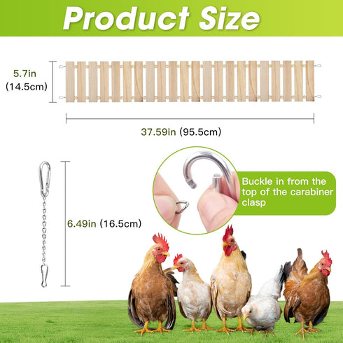 Jorewood Chicken Coop Toy Natural Wooden Chicken Swing & Bridge Toys Multi-Functional Poultry Perch with Wooden Beads