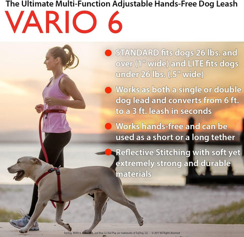 EzyDog Vario 6 Multi-Function Dog Leash - Snap Hook, Reflective Stitching, Perfect for Running, Walking, Traffic