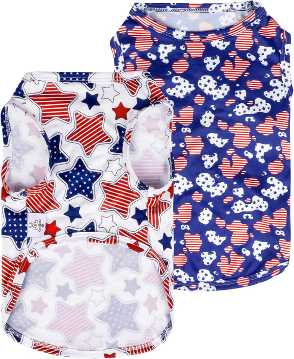 CuteBone 4th of July Dog Shirts 2-Pack, Soft Pet Clothes, Breathable Summer Vest for Small Puppy and Cat Apparel
