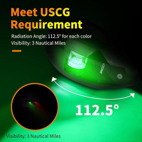 IP67 RVZONE Boat Navigation Lights Bow Lights for Boats Red and Green LED Marine Navigation Lighting Waterproof Led