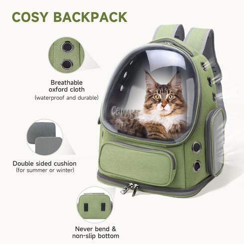 Cat Backpack Carrier - Breathable Bubble Pet Carrier for Small Dogs & Kitties up to 15lbs, Transparent & Foldable