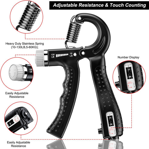 KDG Hand Grip Strengthener 2 Pack Adjustable Resistance 10-130 lbs Forearm Exerciser,Grip Strength Trainer for Muscle Building and Injury Recovery for Athletes