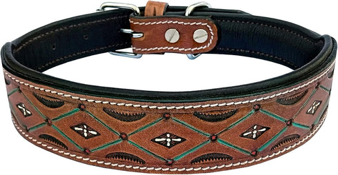 Heavy Duty Padded Western Style Leather Dog Collar for Puppies and Big Dogs 10AB121-S