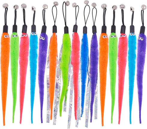 Cat Toy Worm Refills - 15 Pieces Interactive Cat Wand Attachments for Indoor Cats