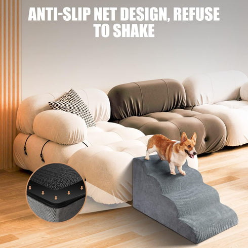 Chic Threads Dog Stairs for High Beds, 4-Step Non-Slip Stable Steps for Small Dogs and Cats