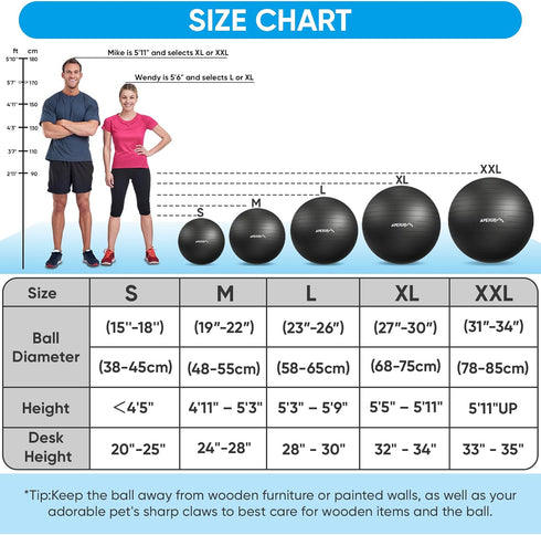 5 APEXUP Yoga Ball Exercise Ball Anti Slip Heavy Duty for Fitness, Balance & Core Workout, Balance Training, Pregnancy
