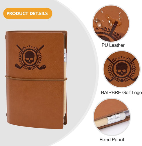 Golf Scorecard Book, Leather Golf Journal Notebook with Pencil, Yardage Book, Pocket Golf Score Book