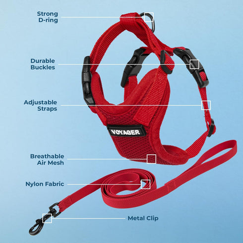 Voyager Step-in Lock Adjustable Cat Harness with 5ft Leash, Supports Small to Large Cats, Red, XXS