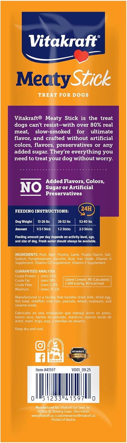 #1 Packed, 1.0 oz, 15 count Vitakraft MeatyStick Lamb, Jerky Treat for Dogs, No Added Sugar, Real Meat Ingredient, No